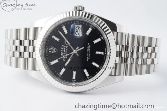 0412 DateJust 41 SS Fluted Bezel KING 1:1 Best Edition 904L Steel Black Stick Dial on Jubilee Bracelet VR EasyCare 2208
